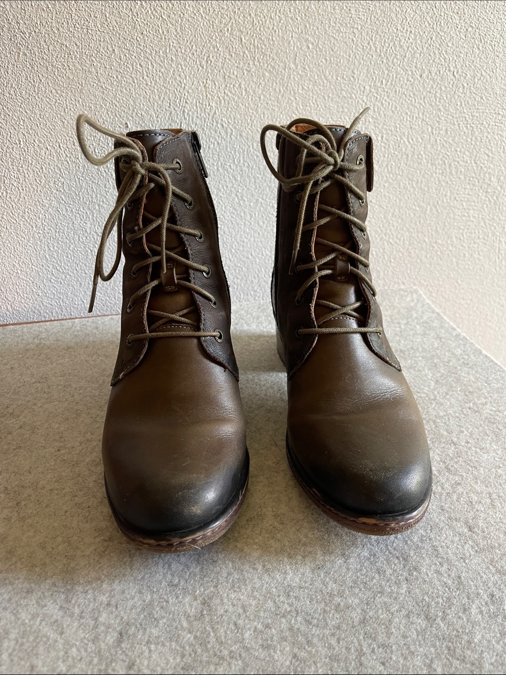 PIKOLINOS Moss Green Leather Lace-Up Ankle Boots